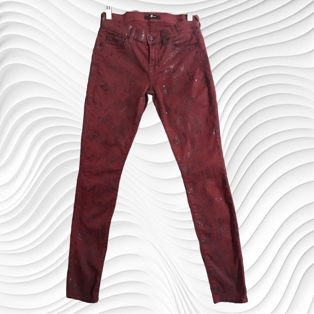 Seven For All Mankind Maroon Jeggings With Snakeskin Print Size 25
